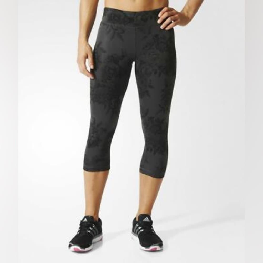 Adidas Leggings Climalite Rose Print High Rise Cropped Size Small