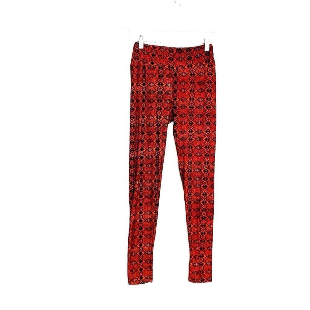 LuLaRoe One Size Buttery Soft Leggings Orange Geometric Pattern Casual NEW