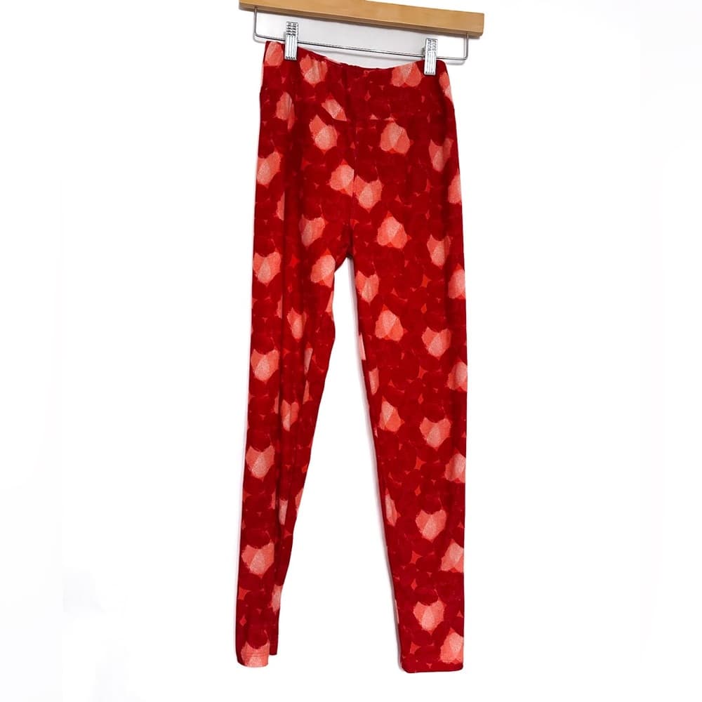 NWT LuLaRoe Red Thumbprint Heart Leggings Valentine’s Day OS Limited Edition