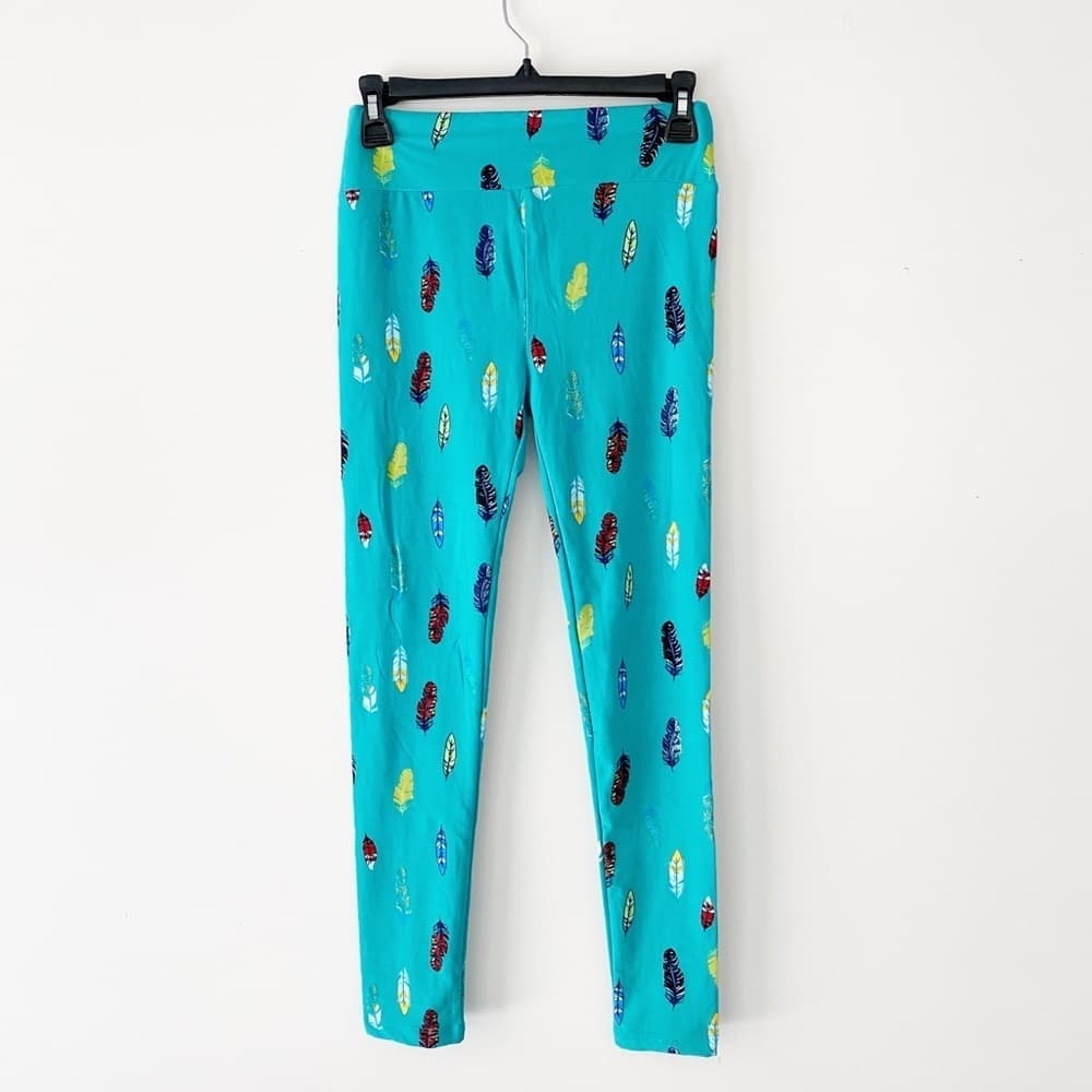 NWT LuLaRoe Feather Multi Color Graphic Print Leggings One Size OS Buttery Soft