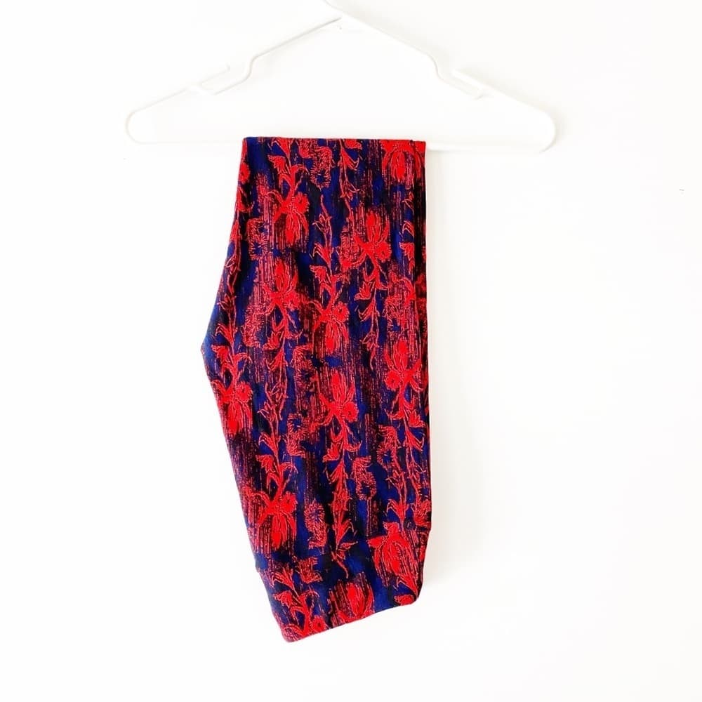 NWT LuLaRoe Red Blue Digital Floral Leggings OS Buttery Soft Stretch Bold Print