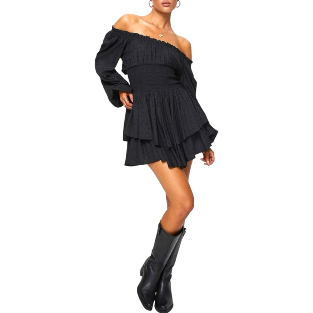 Princess Polly Love Galore Clip Dot Off the Shoulder Long Sleeve Romper Size 2