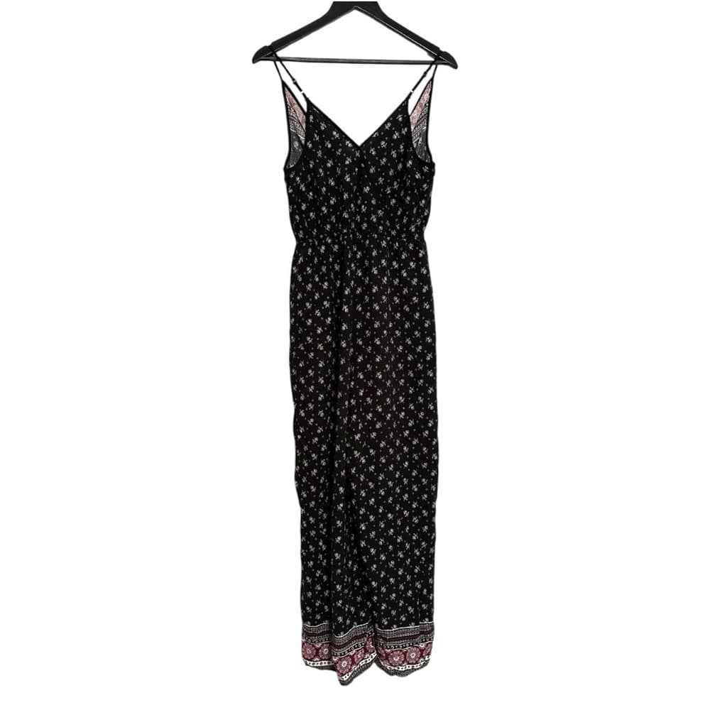 Xhilaration Black Boho Wide Leg Jumpsuit Size XL Floral Print Sleeveless Romper