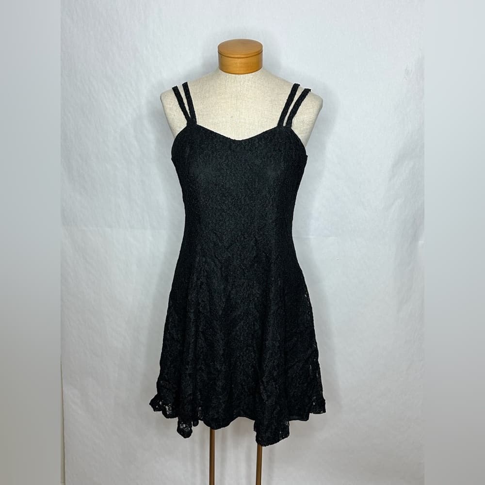 All That Jazz Black Lace Fit Flare Vintage Mini Dress 11/12 Gothic Coquette Prom