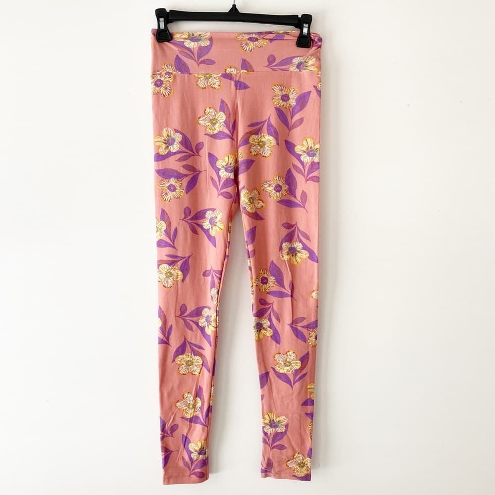 NWT LuLaRoe Pink Floral Leggings OS One Size Spring Romantic Floral Cottagecore