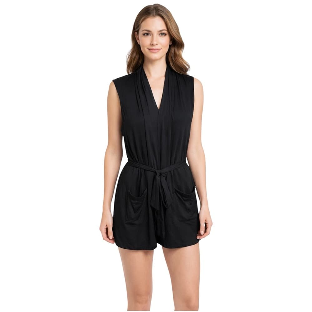 NWT MICHAEL Michael Kors Black Sleeveless Tie Waist Romper Pockets Size Large