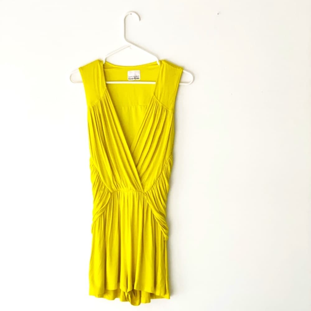 Kardashians for Bebe Collection Neon Yellow Romper | Sleeveless | Deep V Plunge