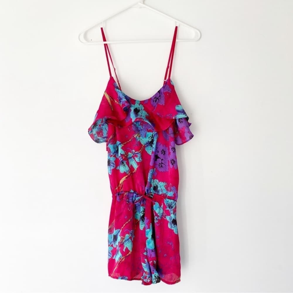 Gibson Floral Pink Shorts Romper Drawstring Waist & Adjustable Spaghetti Straps