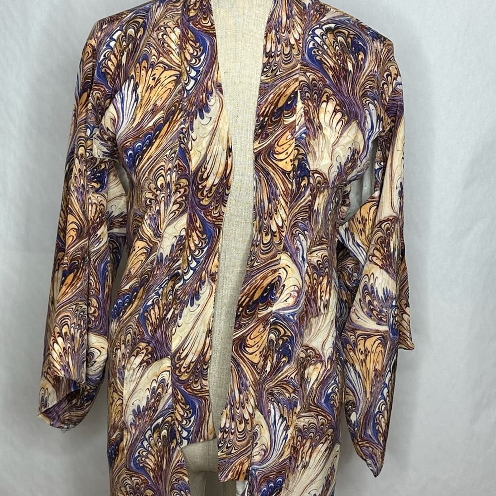 Winter Kate Kimono Jacket Made with Vintage Silk Swirl Boho Open Front Small