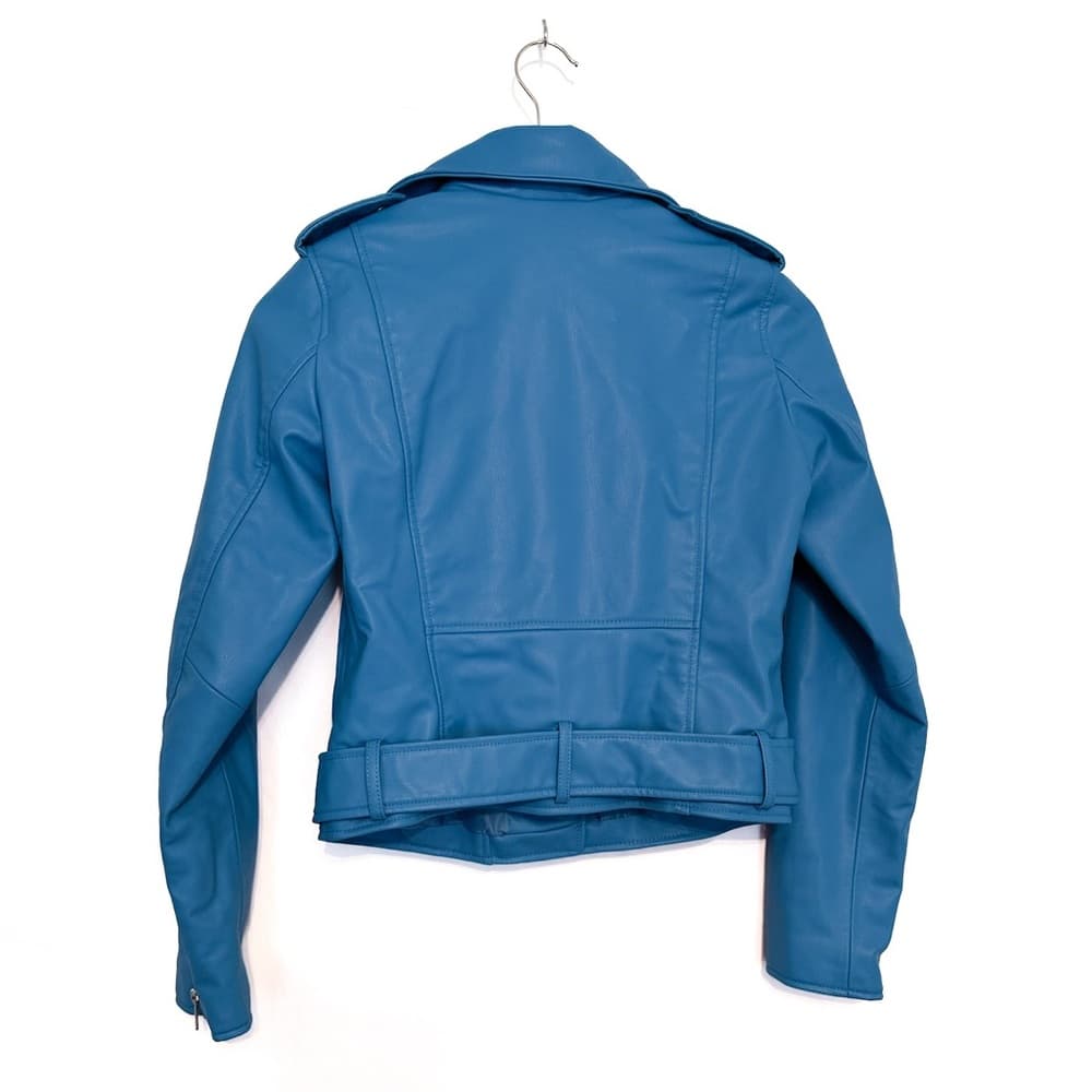 ZARA Faux Leather Blue Moto Jacket XS Biker Blogger Favorite TikTok Style