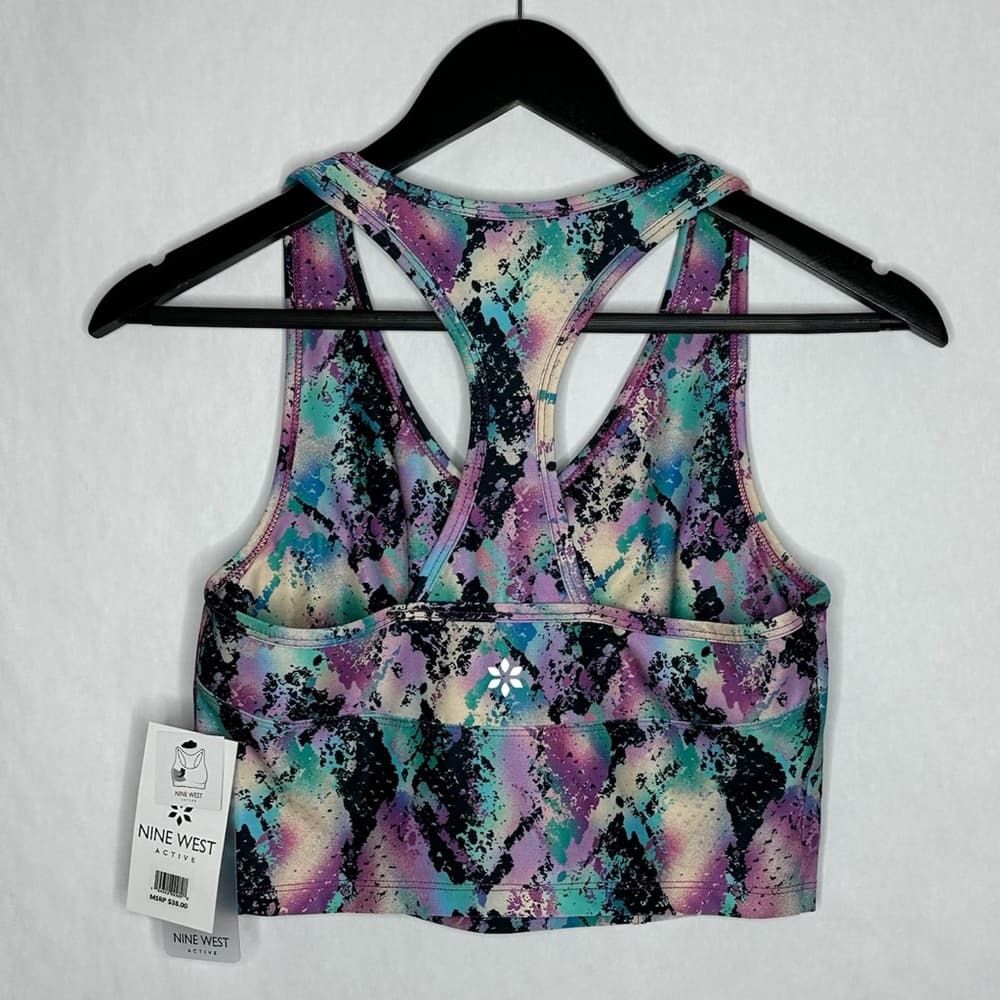 NWT Nine West Active Printed Racerback Sports Bra Crop Top Women Medium