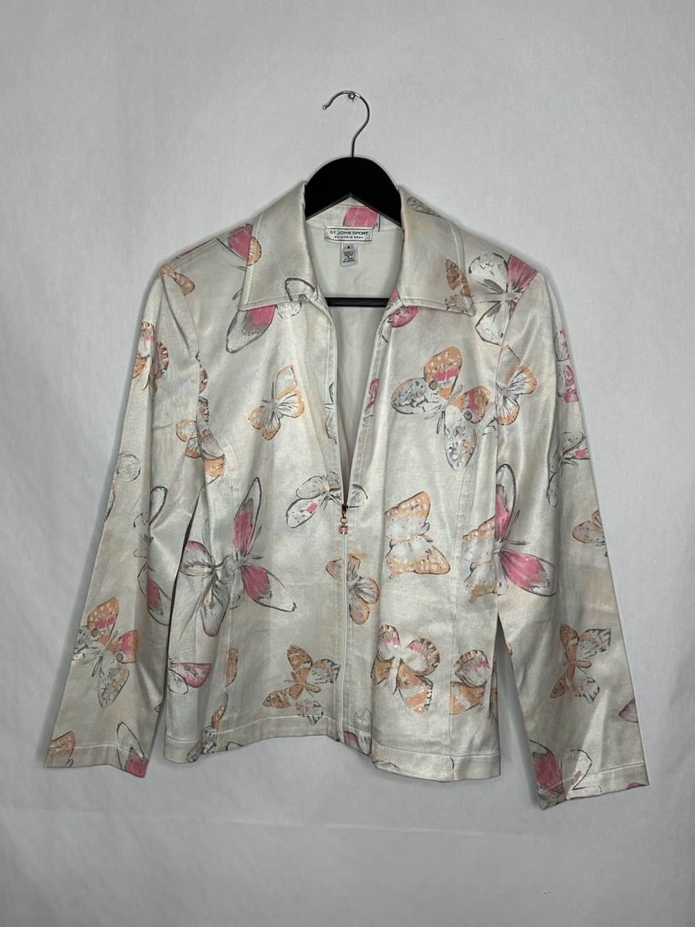 St. John Sport Vintage Butterfly Print Zip Front Jacket Luxury Designer Small