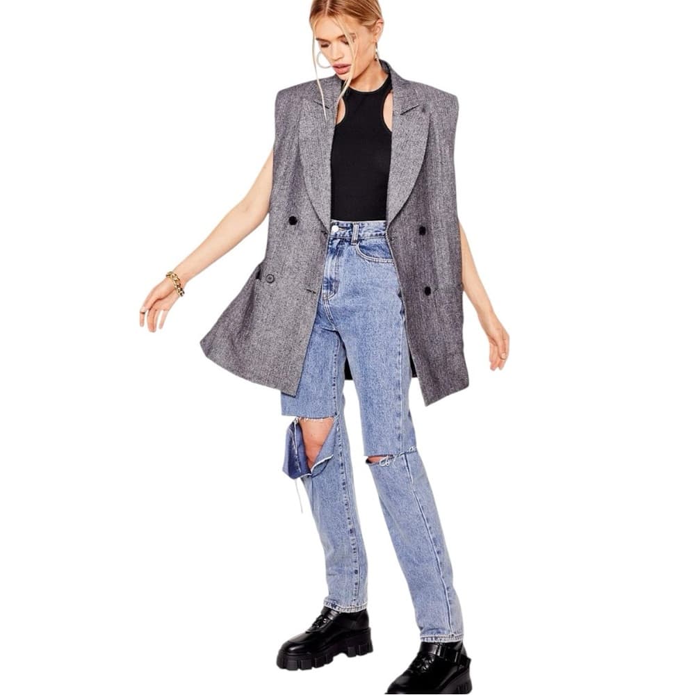 NWOT Nasty Gal Five O'Clock Somewhere Longline Blazer Herringbone Size 6
