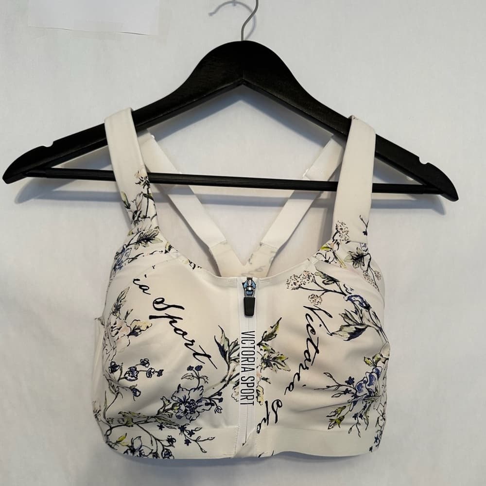Victoria’s Secret Sport Incredible Knockout Zip Bra 34DDD White Floral Print
