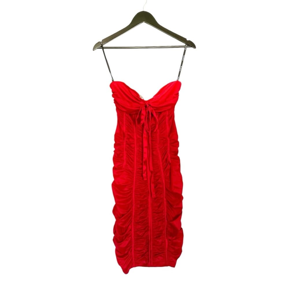 Bebe Red Ruched Strapless Bodycon Y2K Cocktail Party Dress Size Medium