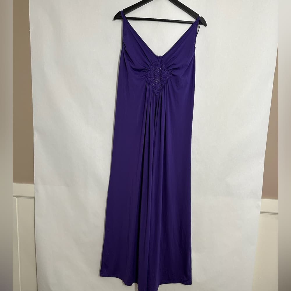 Amoureuse Purple Crochet Detail Nightgown Dress Size Medium Vintage Lounge