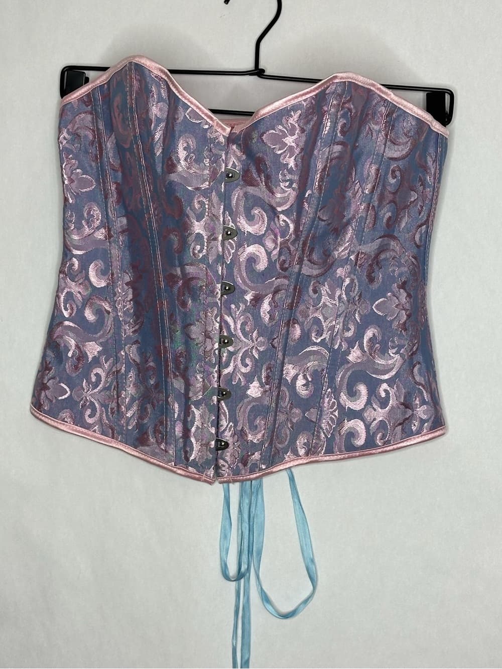 Vintage Coquette Purple Pink Blue Brocade Corset Lace Up Bustier Top Fairycore L