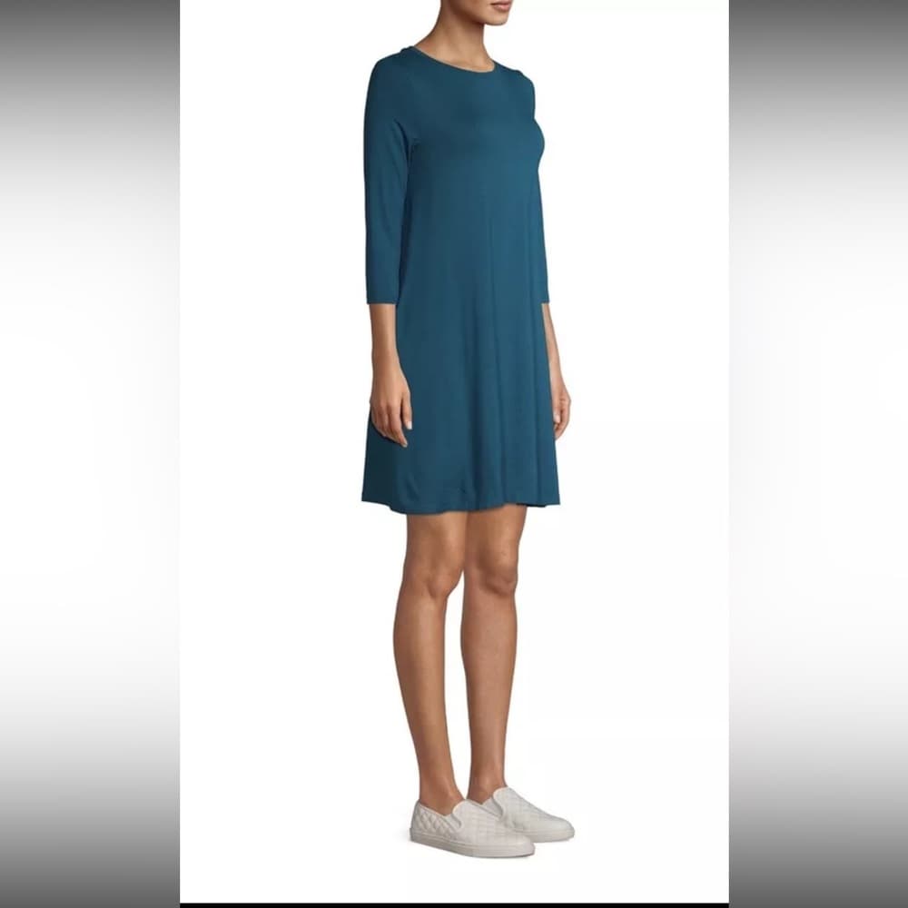 NWT Time and Tru Teal Swing Dress Pocket Casual Minimalist Basic Medium 8-10