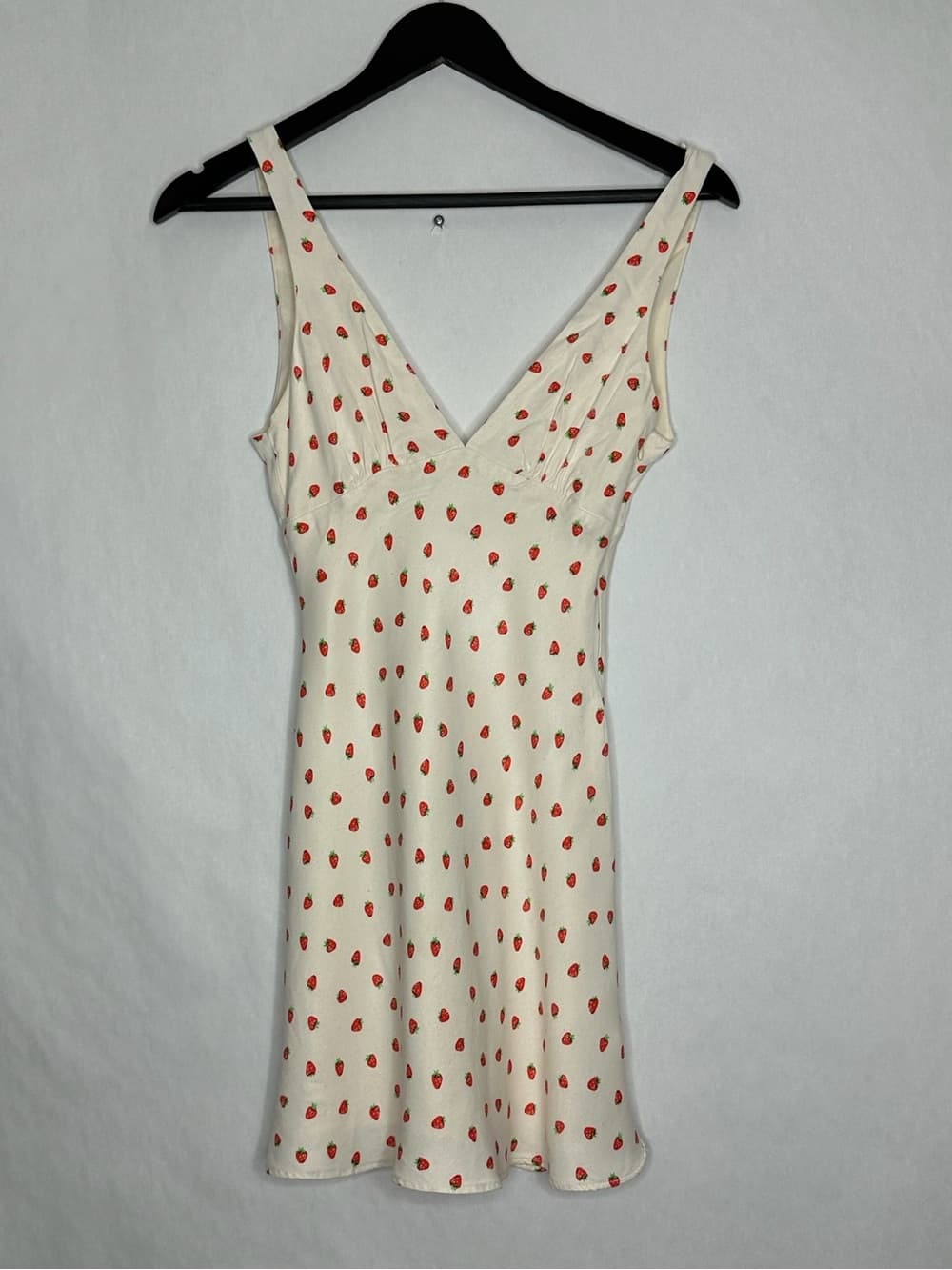 Zara Strawberry Print Mini Dress Cream Red Cottagecore Slip Dress XS Blogger Fav