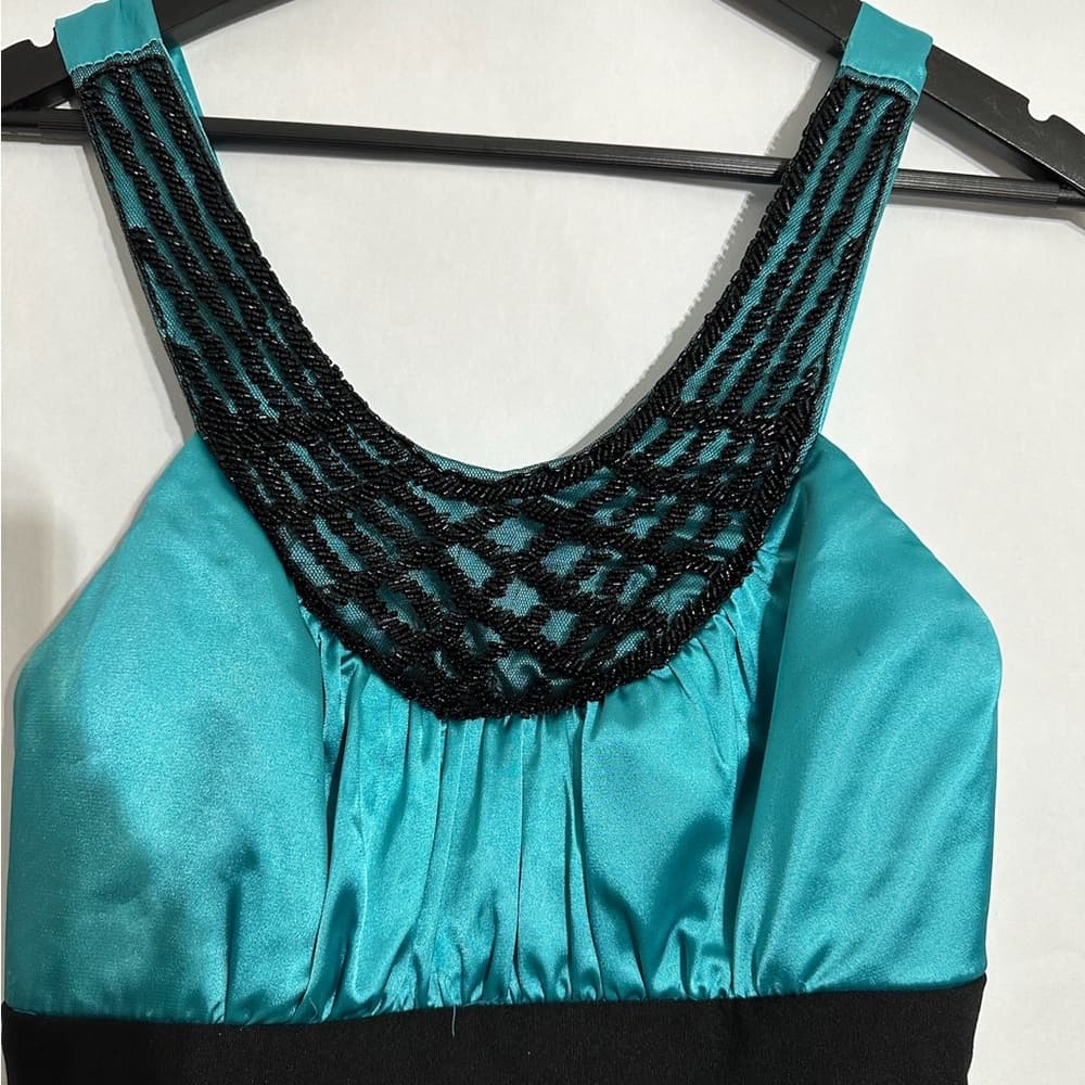 Trixxi Black & Teal Beaded Cocktail Party Halter Neck Dress Y2K Size 9 Juniors