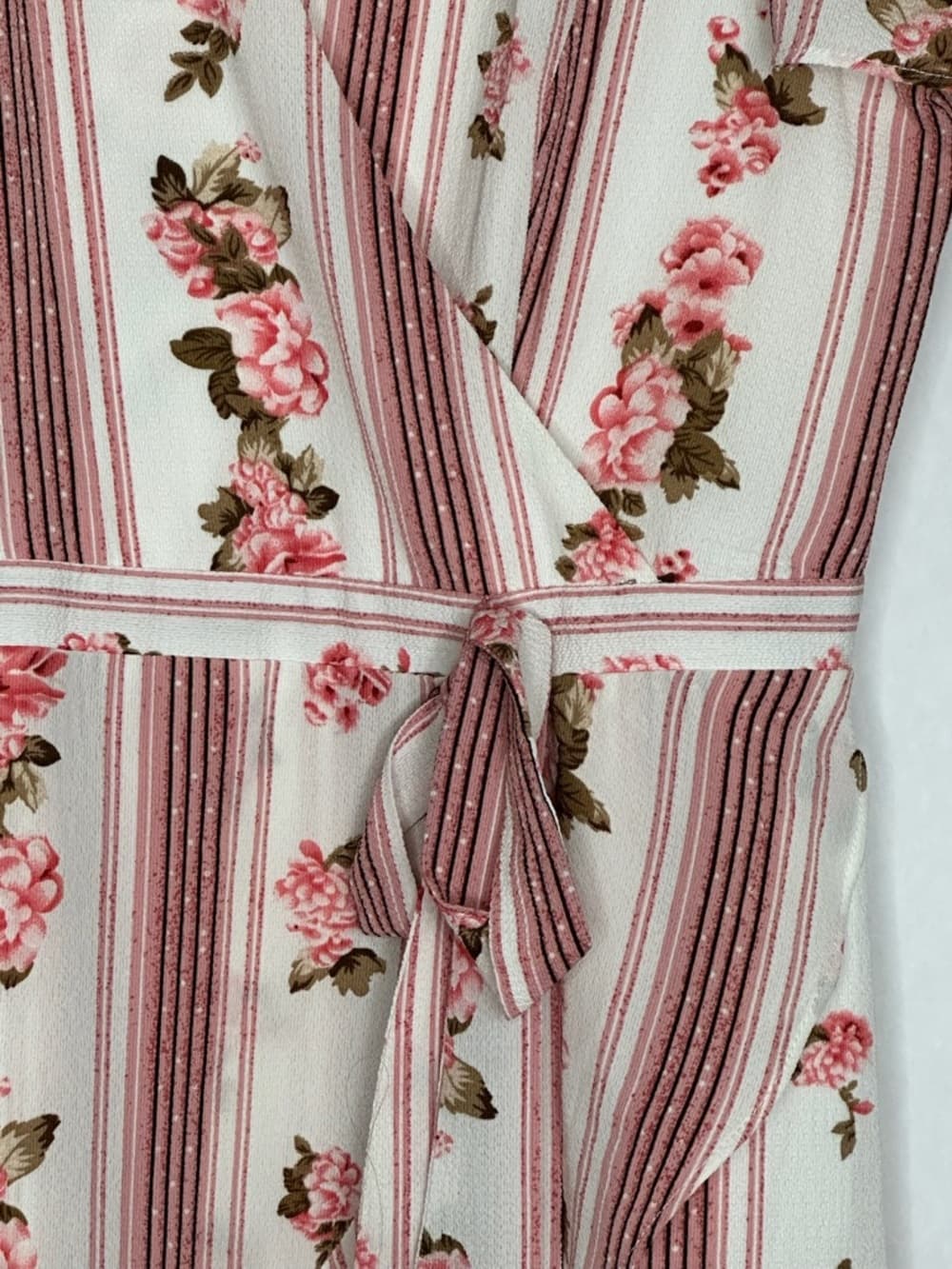 Betsey Johnson Floral Stripe Wrap Dress Pink Rose Cottagecore Size 4 Romantic