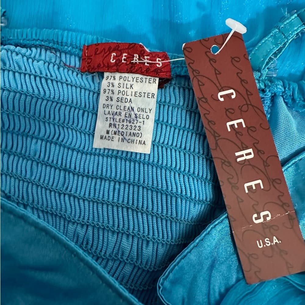 NWT Ceres Blue Silk Blend Ruched Bodice Party Dress Y2K Size Medium Mermaidcore
