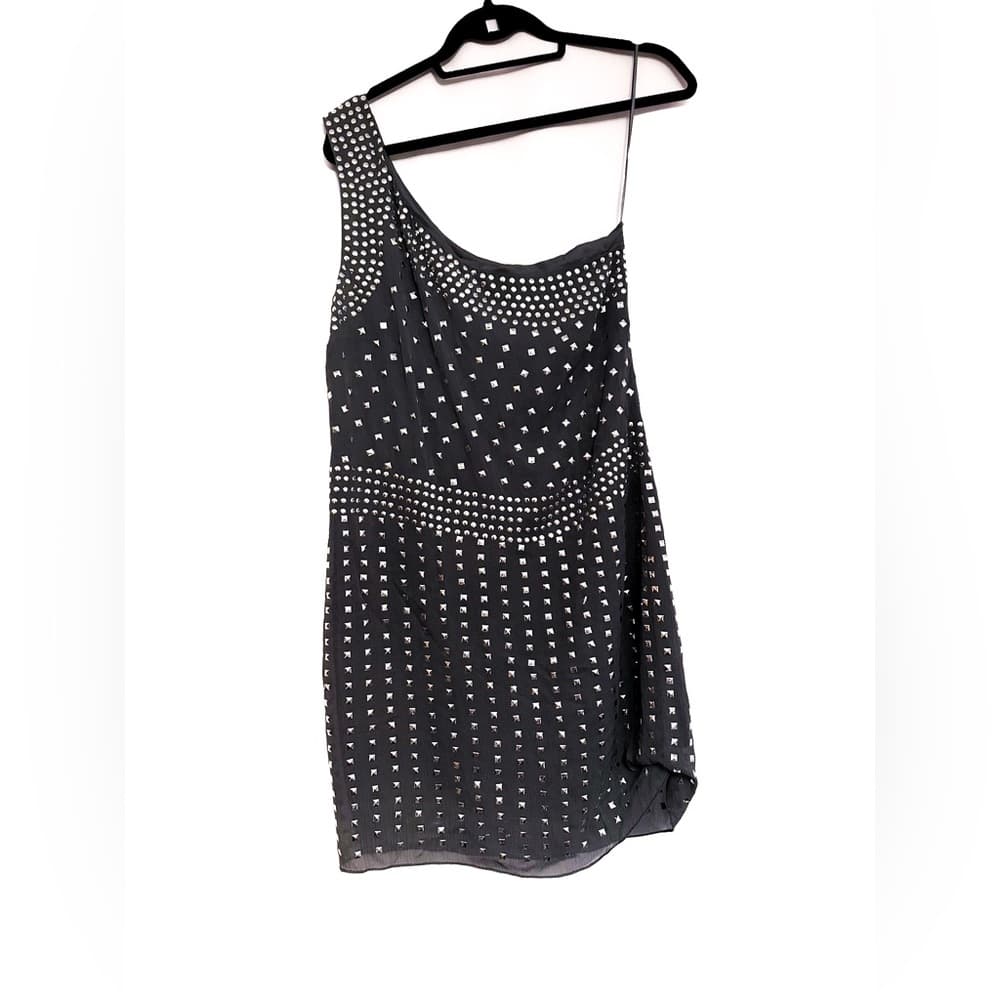 Susana Monaco One Shoulder Mini Dress Black Silver Studs Modern Glam (SEE NOTES)