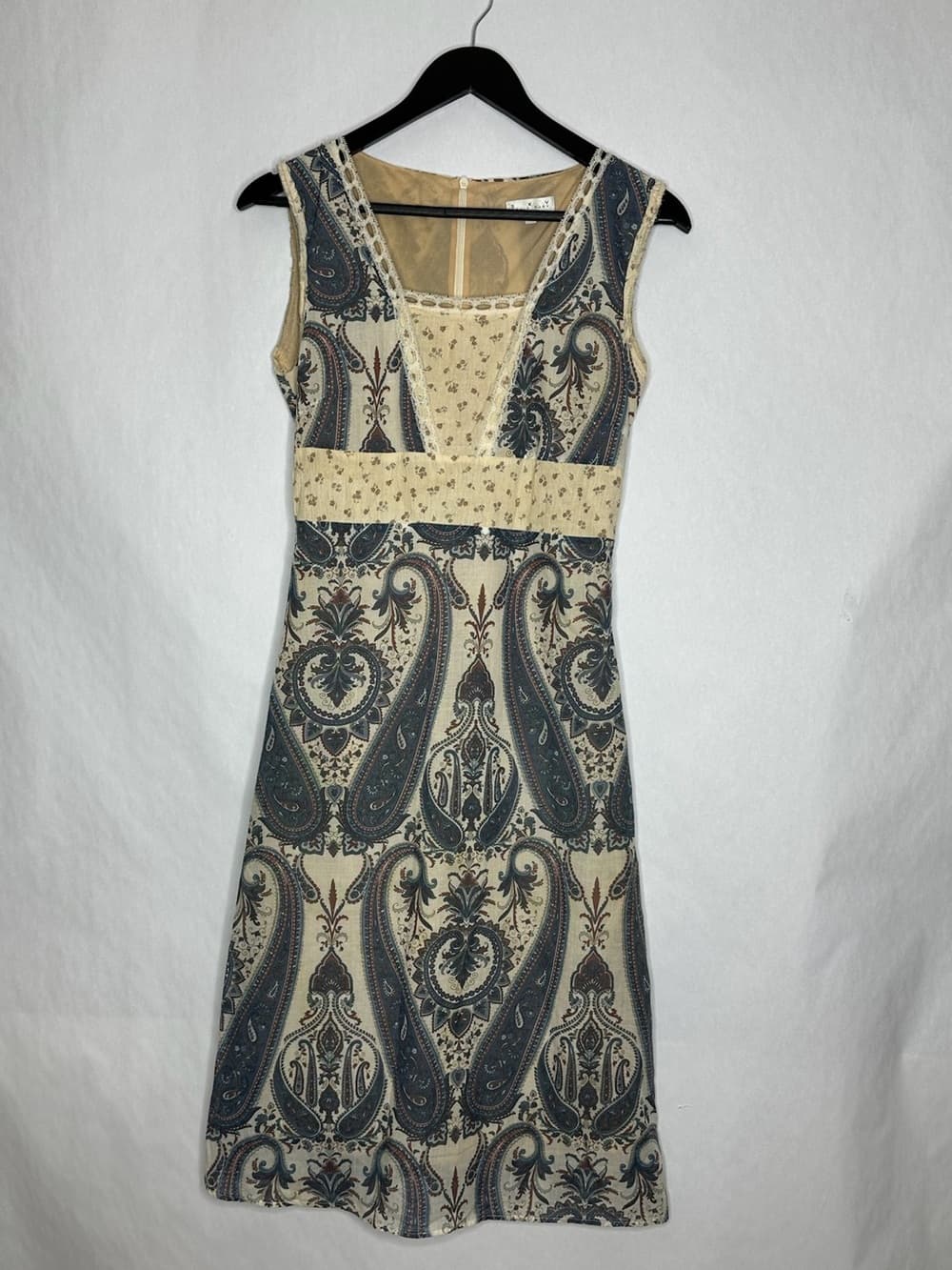 Sky David Park Paisley Lace Trim Dress Boho Small Cottagecore Bohemian Romantic