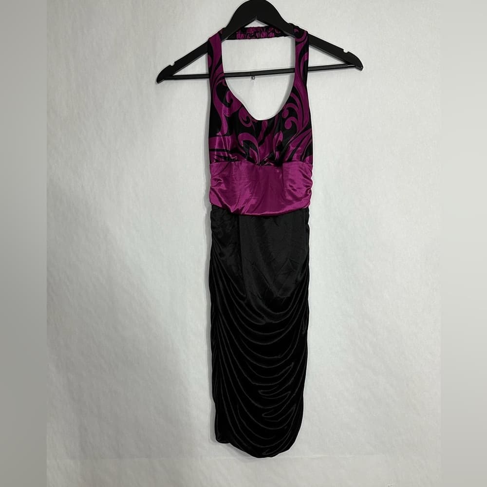 B. Darlin Purple & Black Halter Bodycon Dress Swirl Print XXS Juniors See Measur