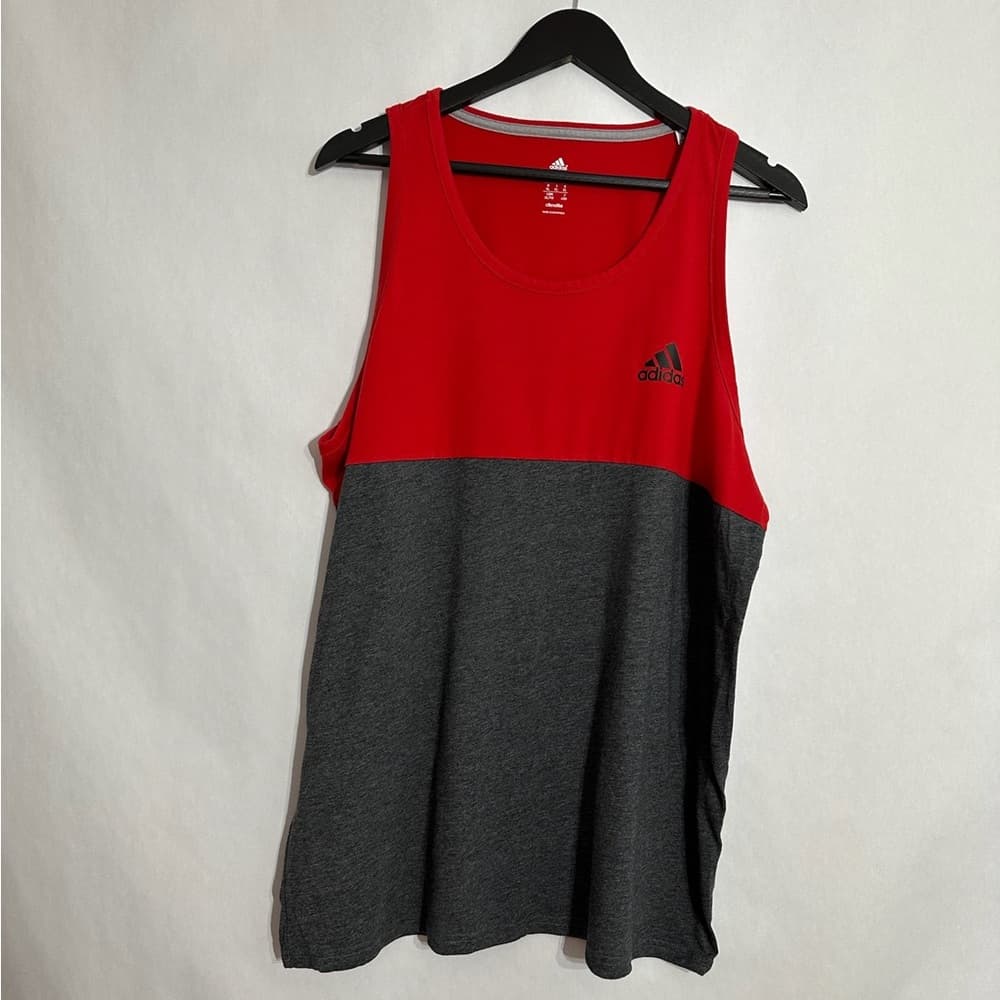 Adidas Red Gray Climalite Tank Top Colorblock Sleeveless Athletic Shirt Size XL