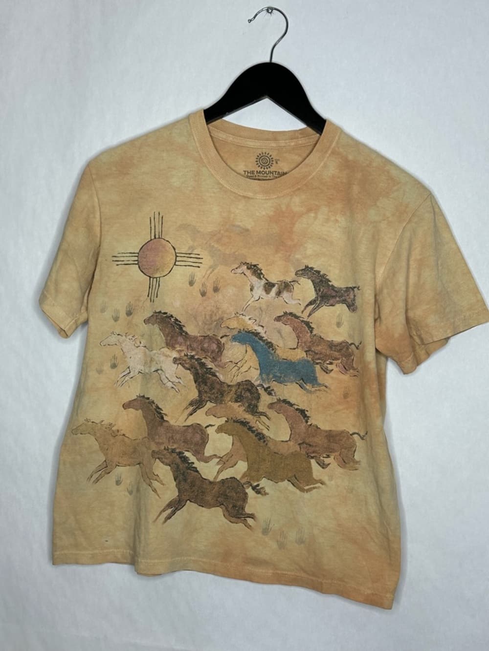 The Mountain Horses and Sun Wild Horses Graphic Tee Nature Western Shirt Small