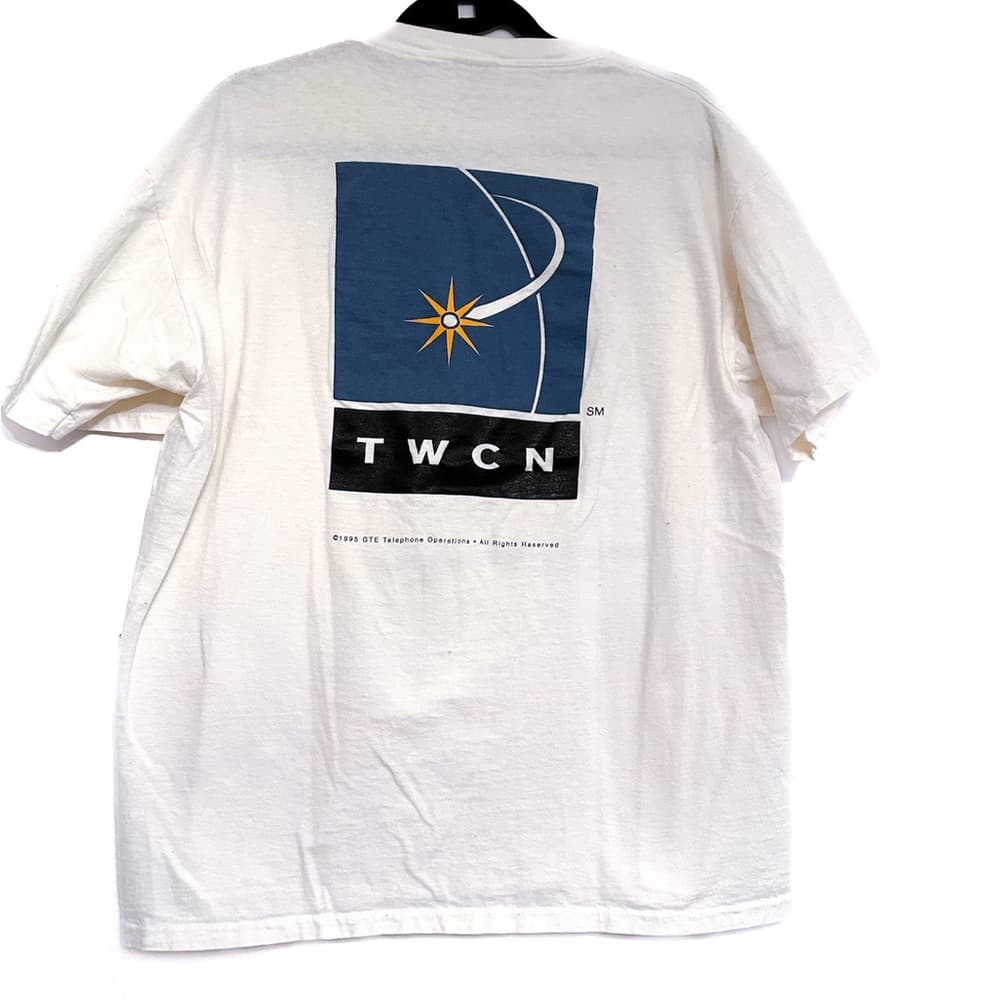 Vintage 90s TWC Network Promo T-Shirt Oneita Power Tee Tech Nostalgia Size XL