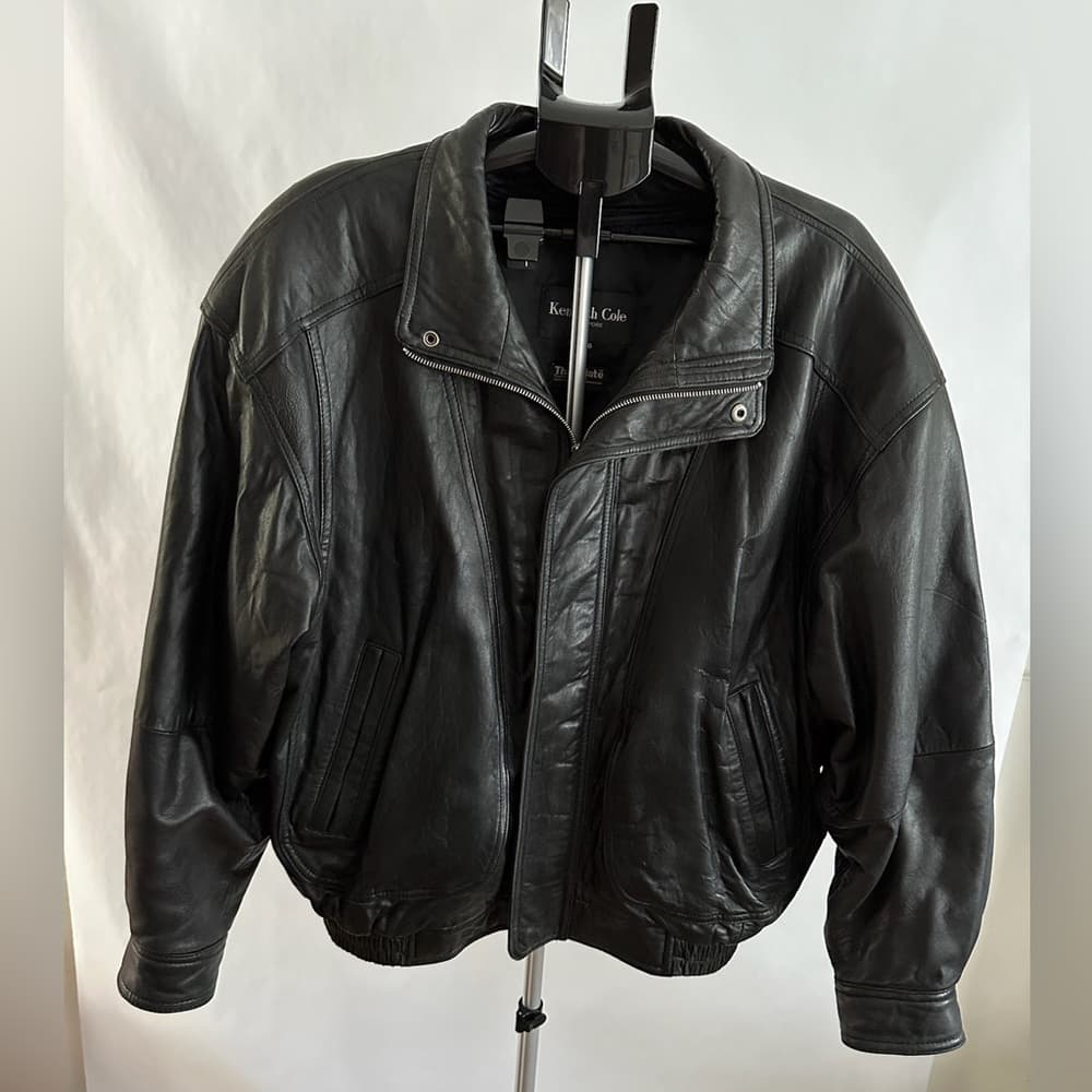 Kenneth Cole Vintage Black Leather Zip Jacket Thinsulate Lining Size XL X-Large