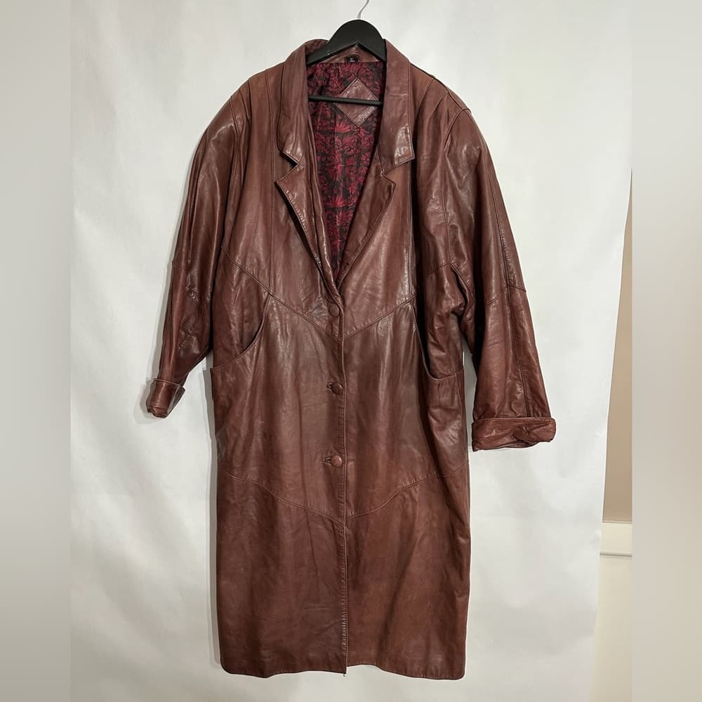 JF J. Ferrar Leather Trench Coat Brownish Red Vintage 80s 90s Large (SEE NOTES)