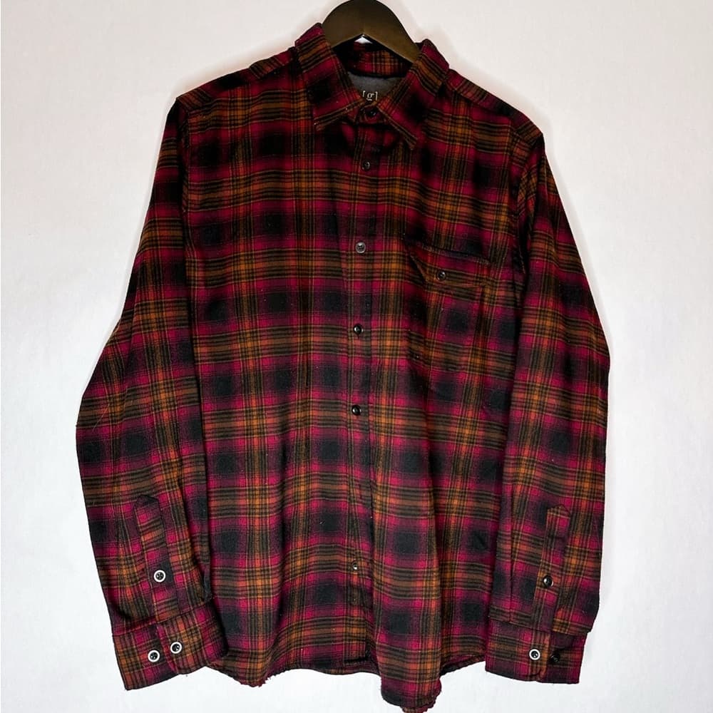 George Button Down Shirt Bordeaux Combo Plaid Size Large (42–44) Lumberjack