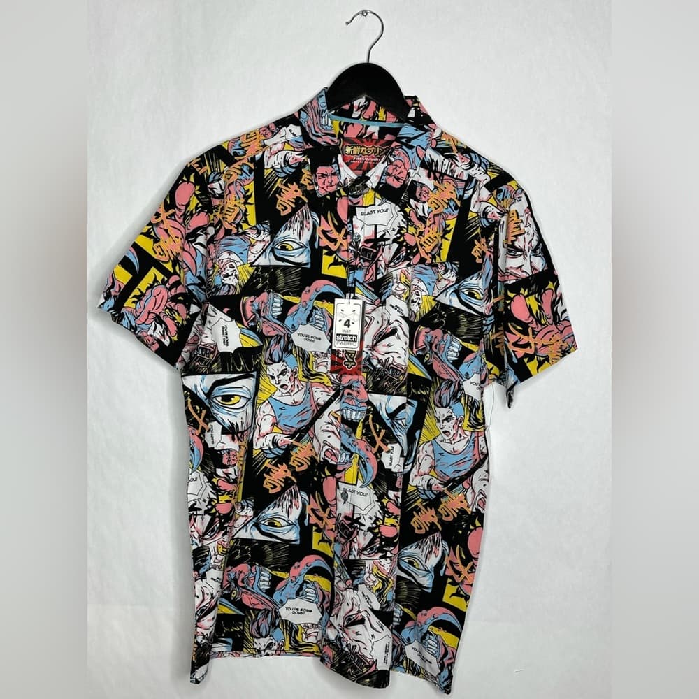 NWT Fresh Prints Tokyo Drill Clothing Button Shirt Anime Manga Streetwear Large