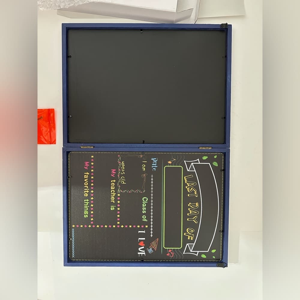 NIB First Last Day of School Folding Double Sided Chalkboard Photo Prop Blue