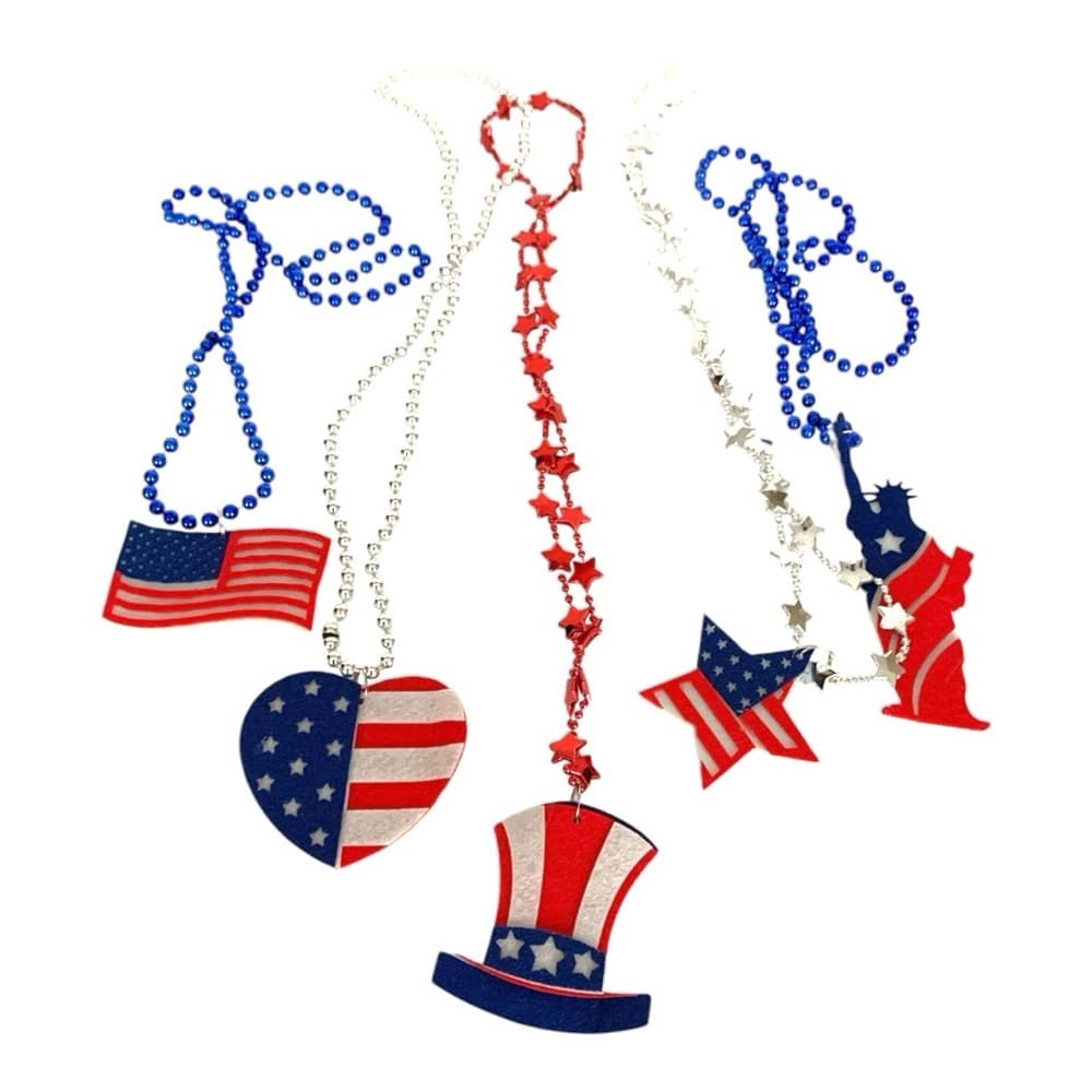Patriotic USA Necklace Set Red, White & Blue Beads Party Accessories July 4th