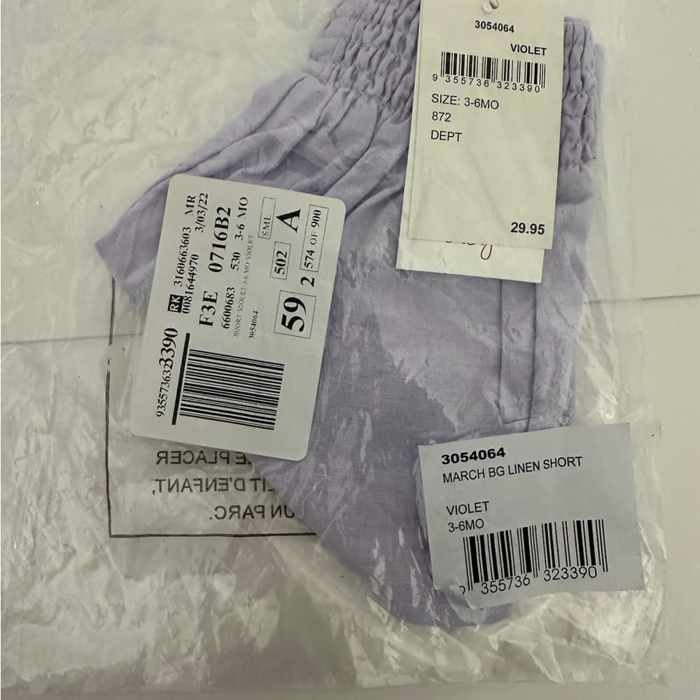 NWT Seed Heritage Baby March BG Linen Blend Paper Bag Shorts 3-6 Months Violet