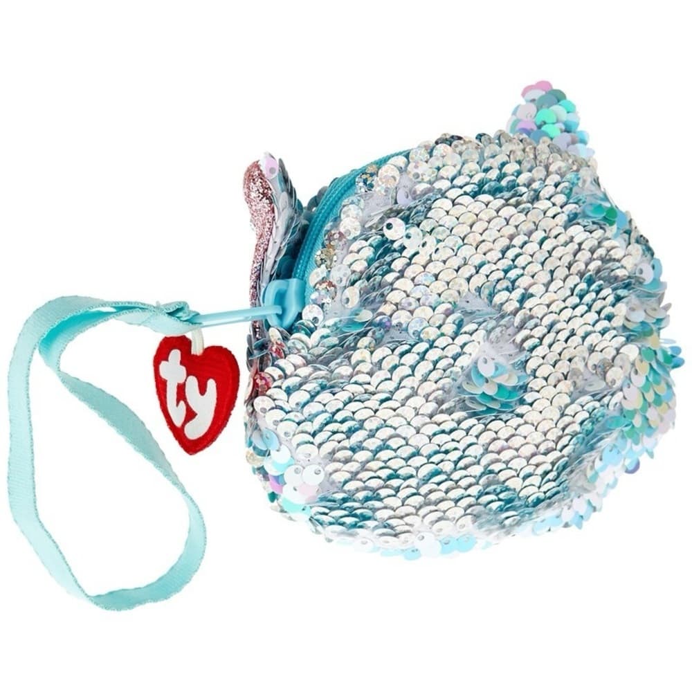 TY Fashion Whimsy โUnicorn Blueโ Sequin Cat Wristlet Coin Purse (Approx 5in) NWT