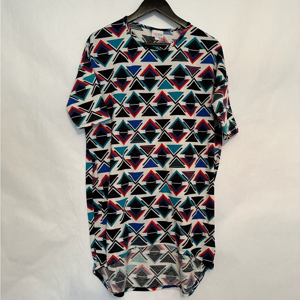 LuLaRoe Irma High-Low Tee Tunic Multicolor Geometric Print Size XS (X-Small)