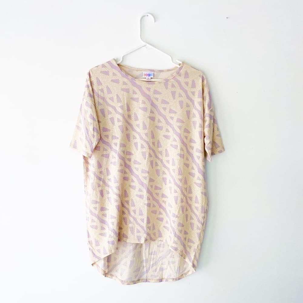 NWT LuLaRoe Irma Tunic Top Pastel Rope Geometric High Low Short Sleeve XS Lounge