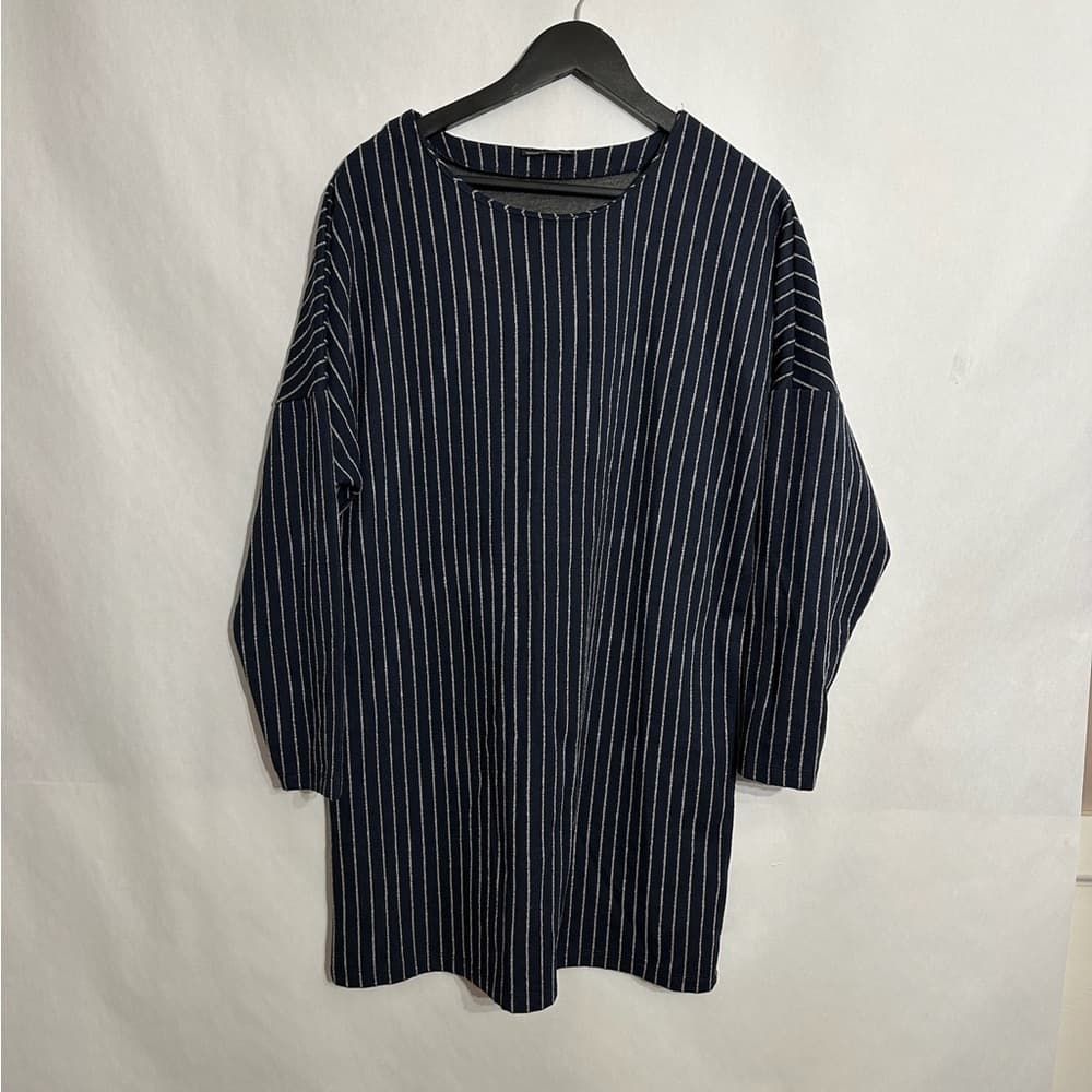 Zara W/B Navy Pinstripe Oversized Tunic Top Size Large Minimalist Scandi Blogger