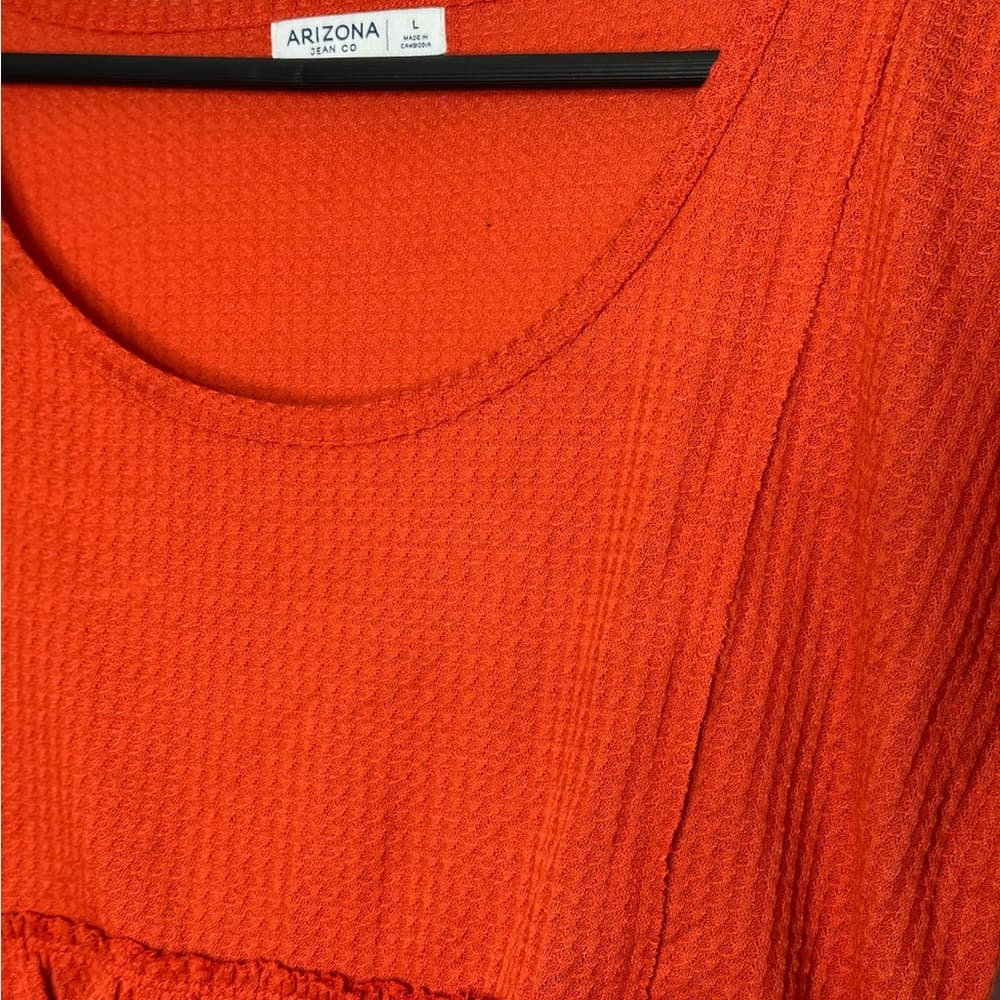NWT Arizona Jean Co Textured Babydoll Crop Top Size Large Orange Shade Summer