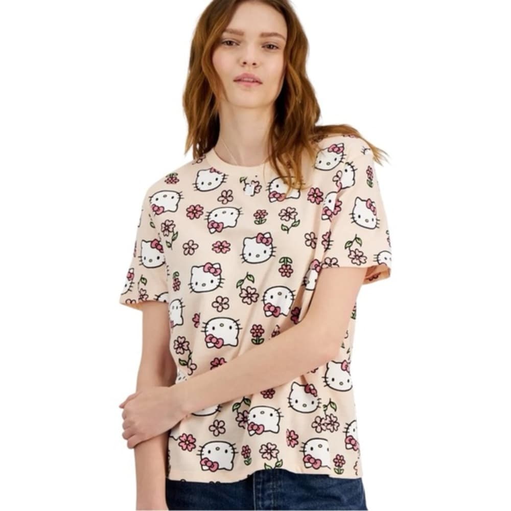 Hello Kitty Love Tribe Short-Sleeve Flower Face Printed T-Shirt Juniors Large