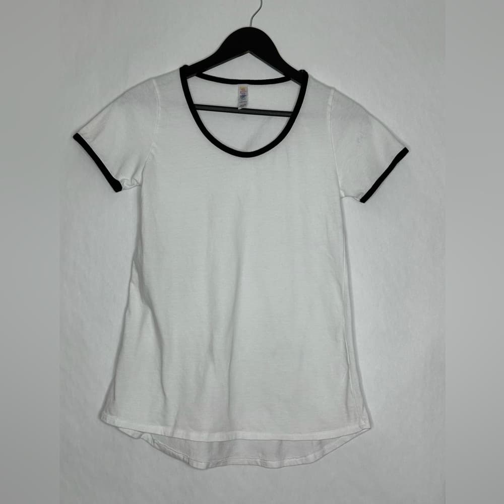 LuLaRoe White Ringer Tee Black Trim Casual Minimalist Top Size XXS