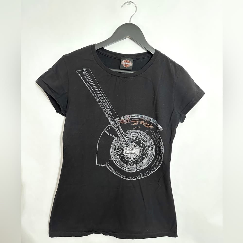 Harley-Davidson Motorcycle Black Graphic Tee Fitted Shirt - (most Likely XS/S)