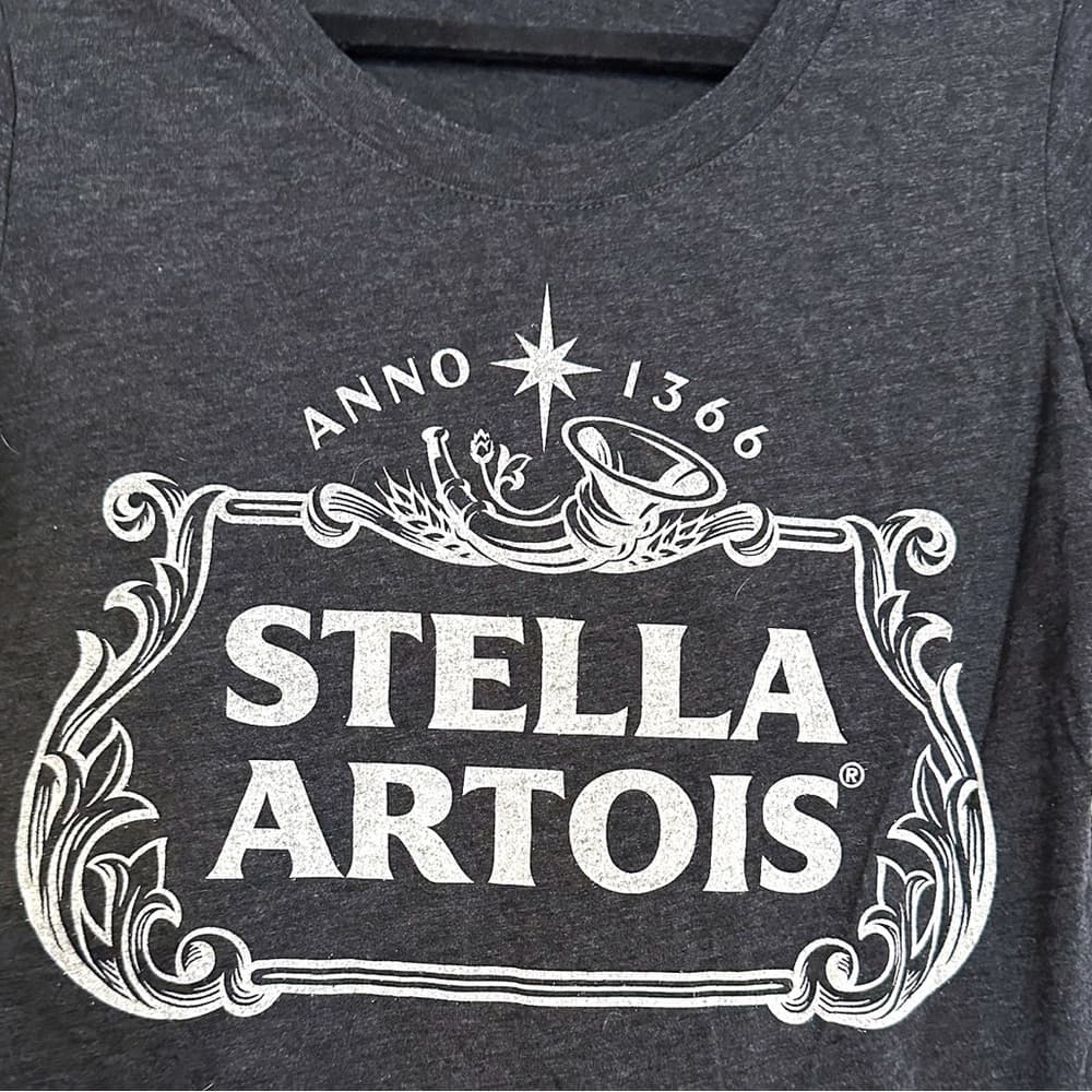 Stella Artois Graphic T-Shirt Tee, Charcoal Gray Womens Large Beer Brand Logo