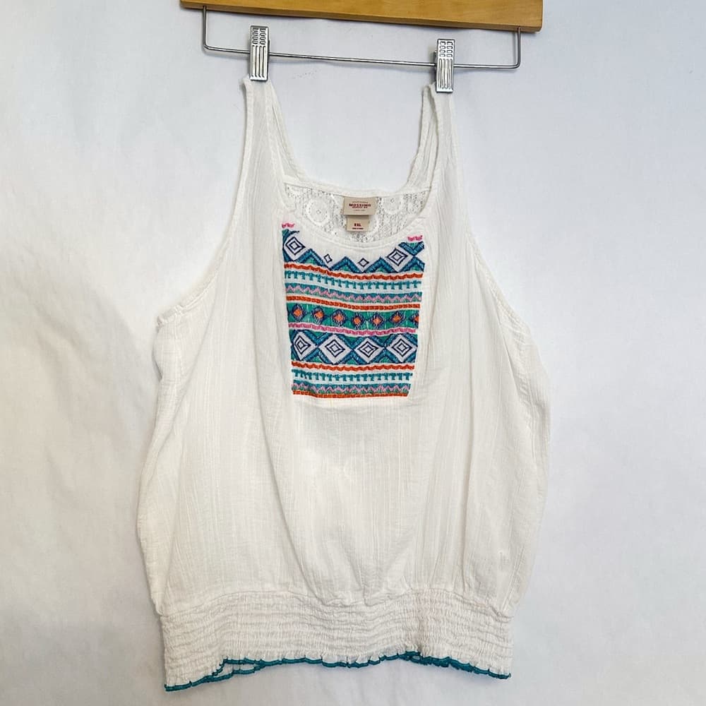 Mossimo Supply Co Boho Embroidered Peasant Tank Top Lace Back Size XL