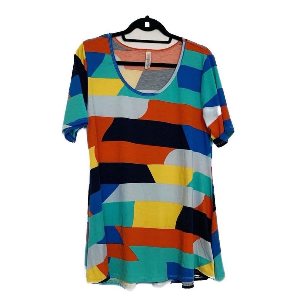 LuLaRoe Multicolor Perfect Tee Abstract Geometric Top Large Dopamine Dressing